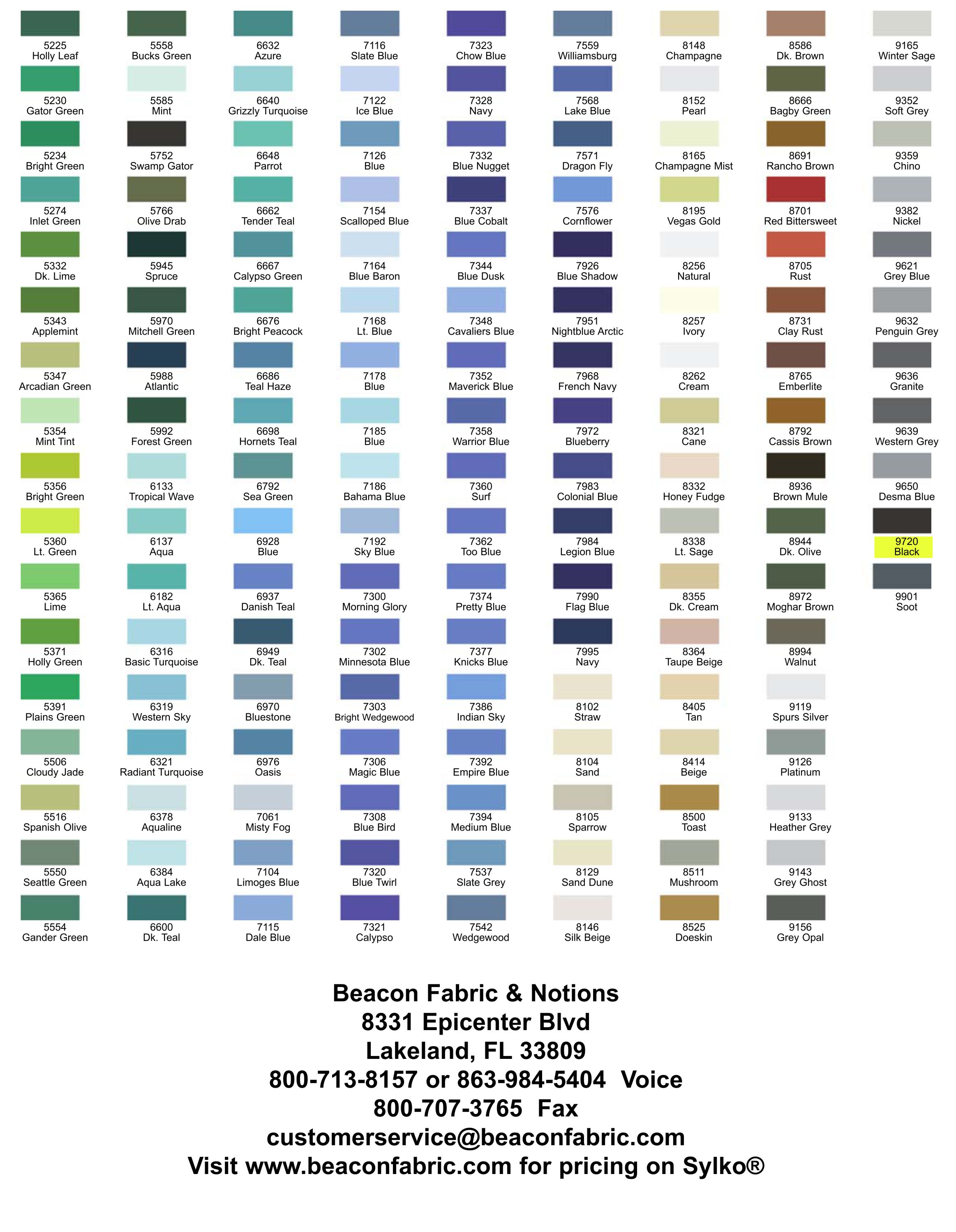 Coats Sewing Thread Colour Chart
